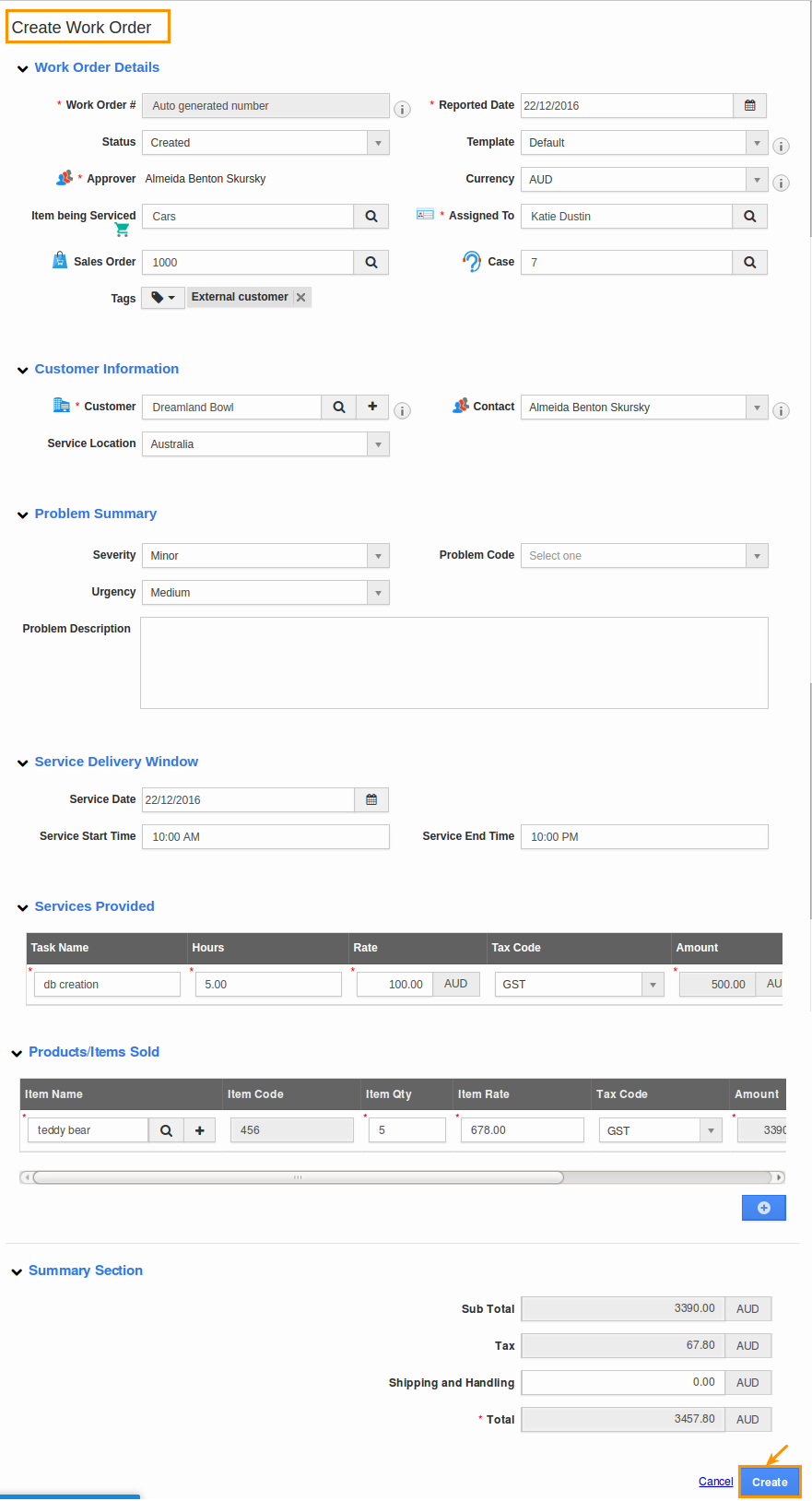 create work order