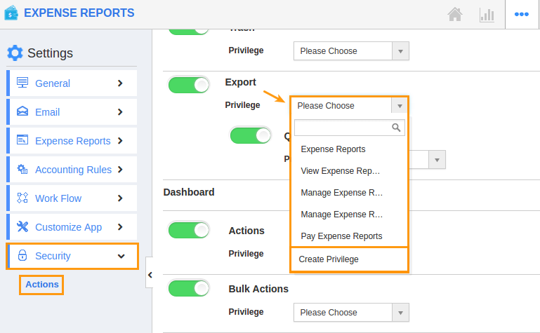 actions-export security actions
