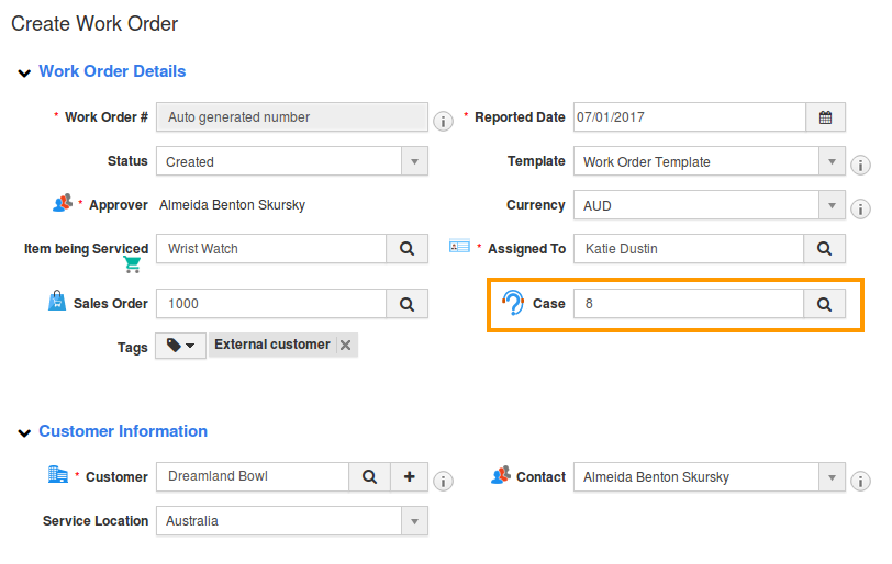 case added to work order