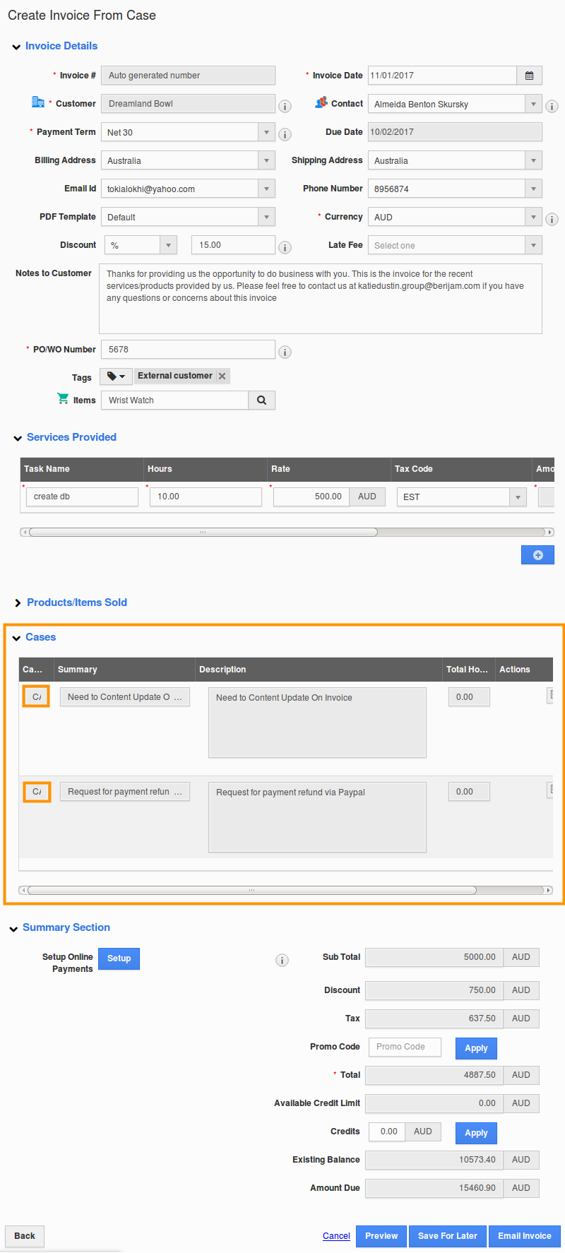 multiple cases in an invoice multiple cases in an invoice
