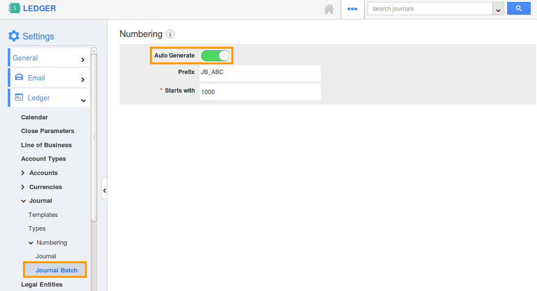 customize journal batch numbering