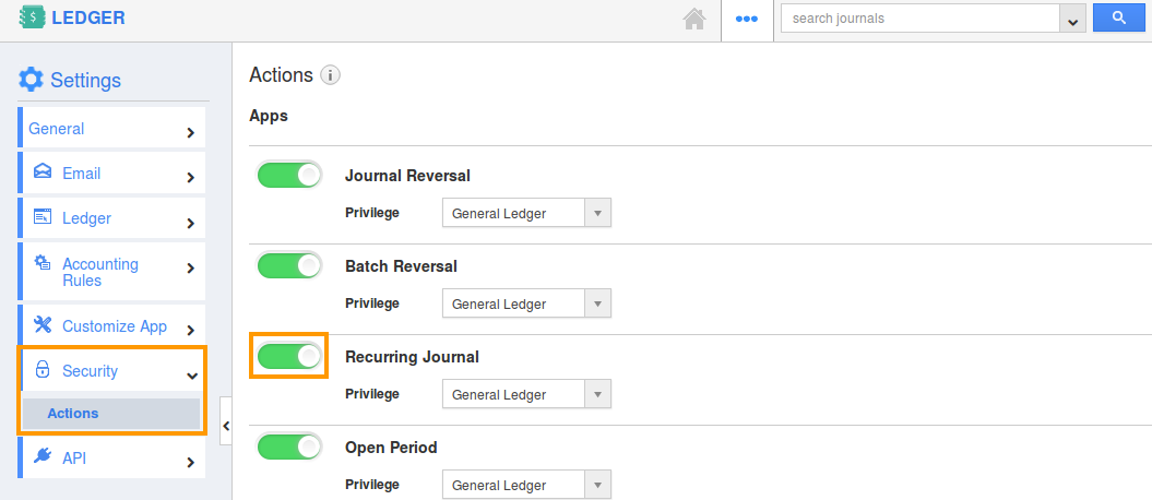 toggle on recurring journal