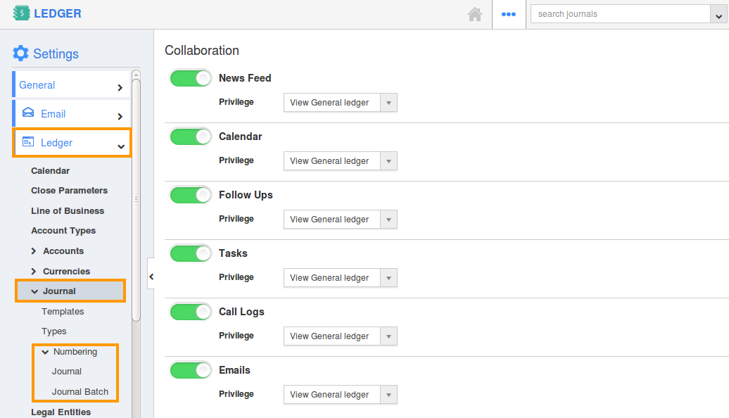 journal numbering under ledger