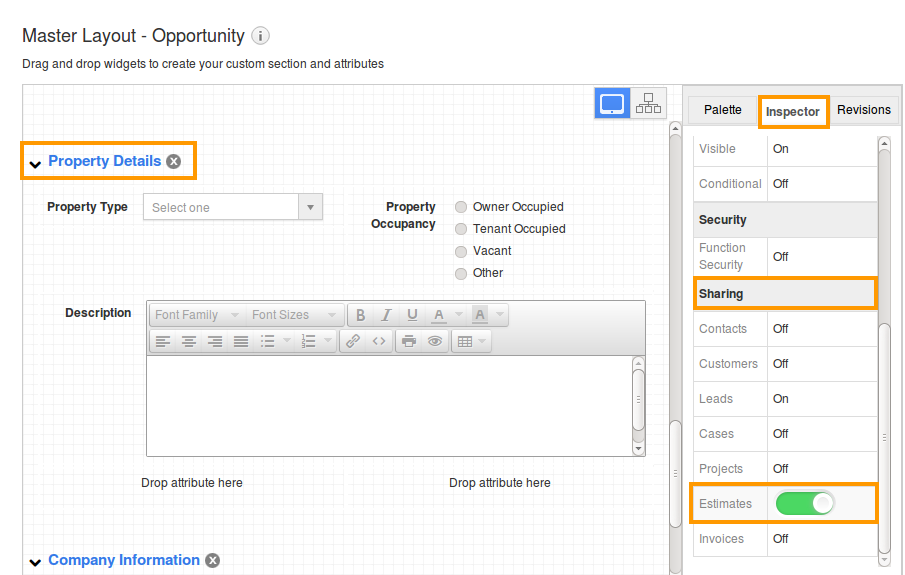 toggle on estimates sharing