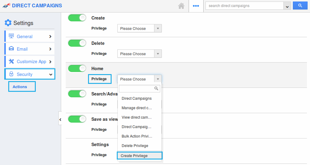 click on create privilege