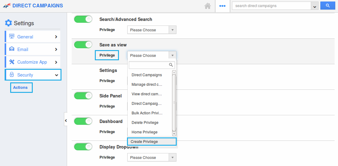 click on create privilege