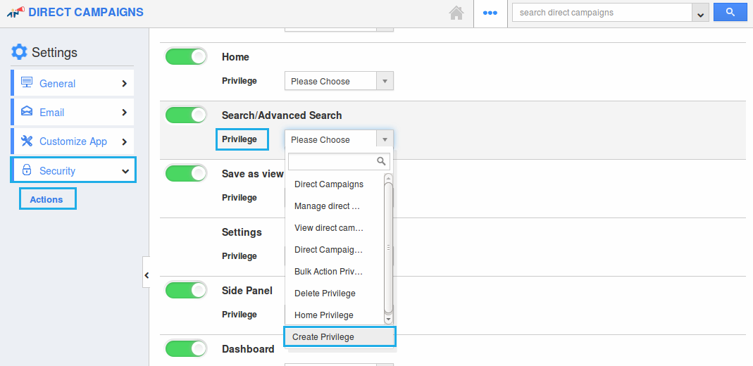 click on create privilege