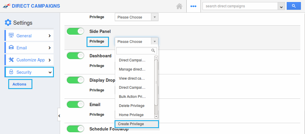 click on create privilege