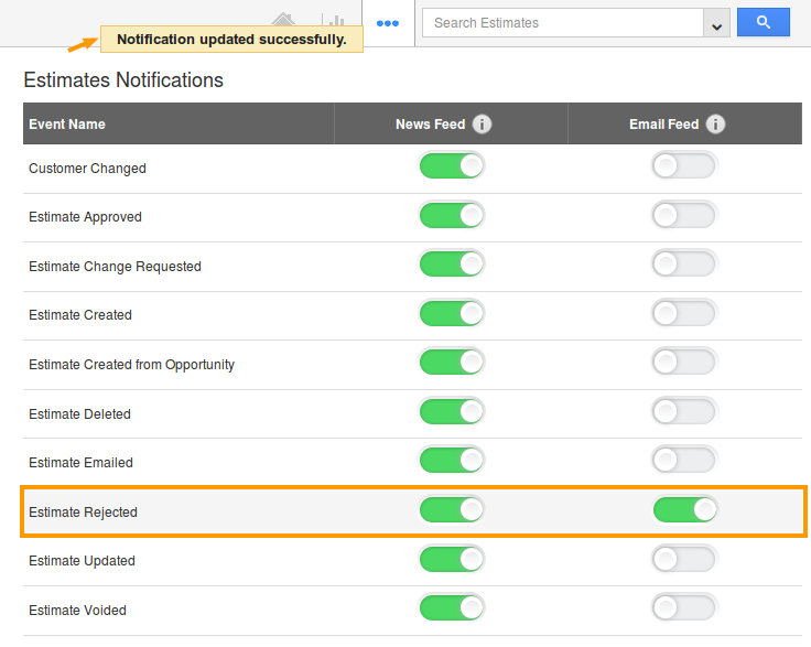 estimate rejected toggle on