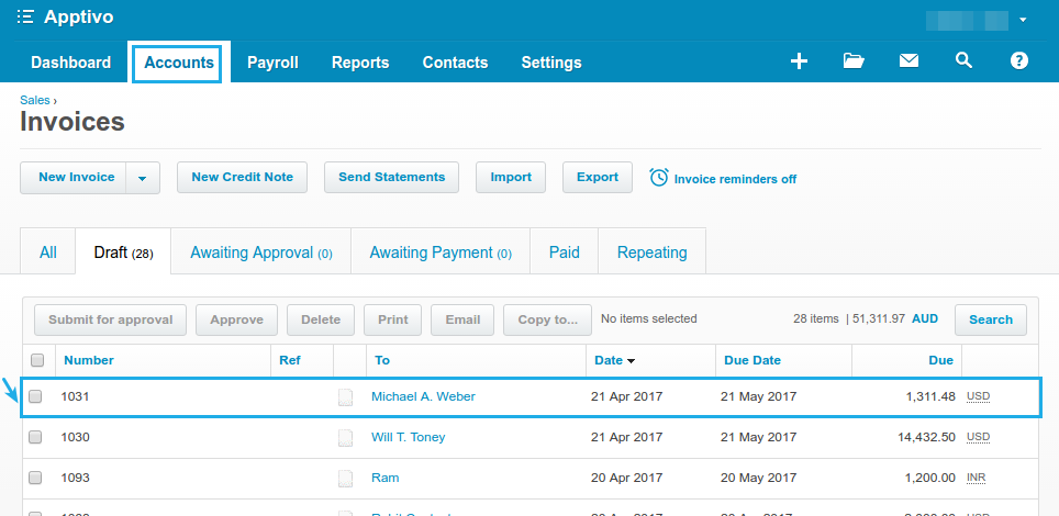 invoice synced with tax