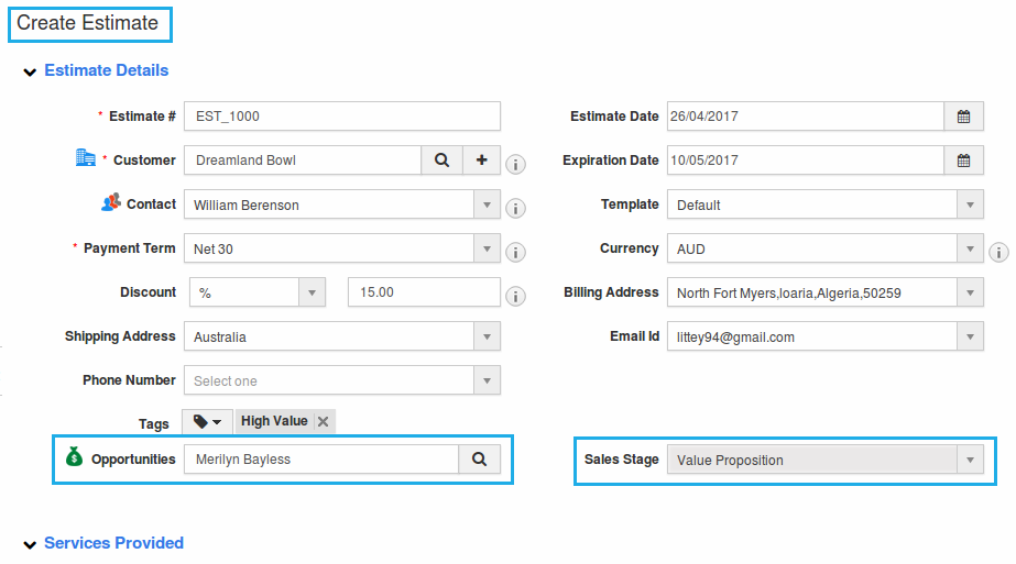 opportunities linked with estimates