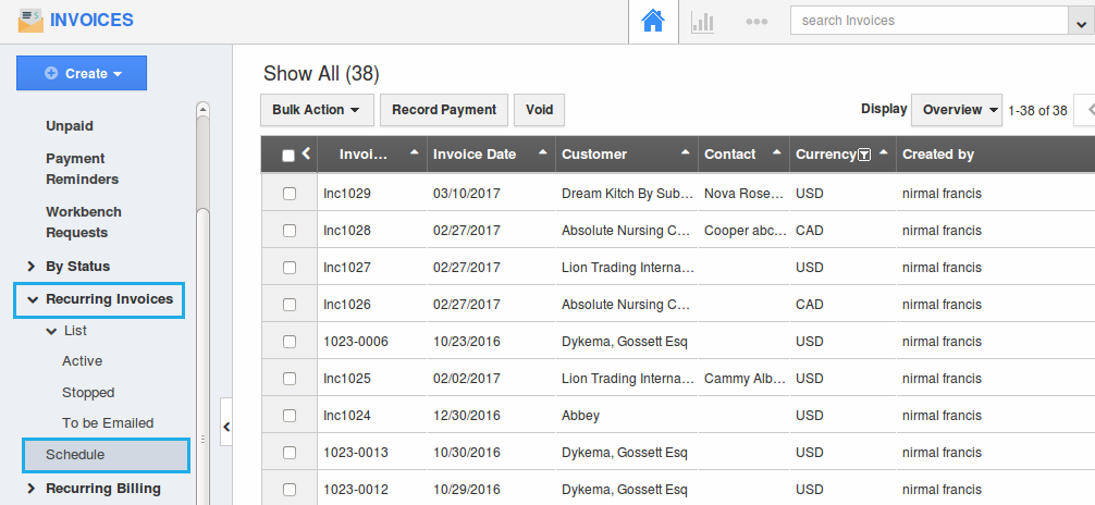 recurring invoice schedule