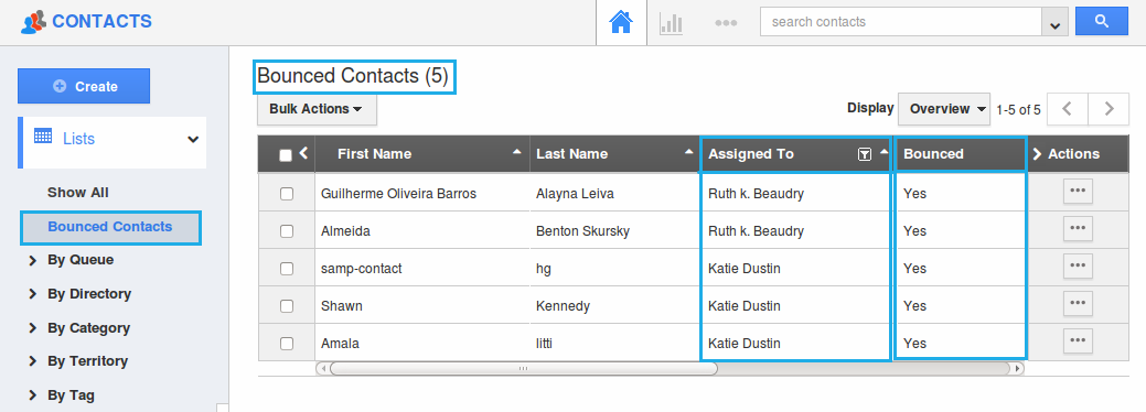 view created in contacts