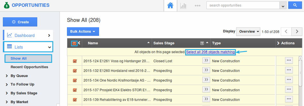 bulk select opportunities
