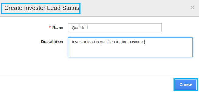 create investor lead status