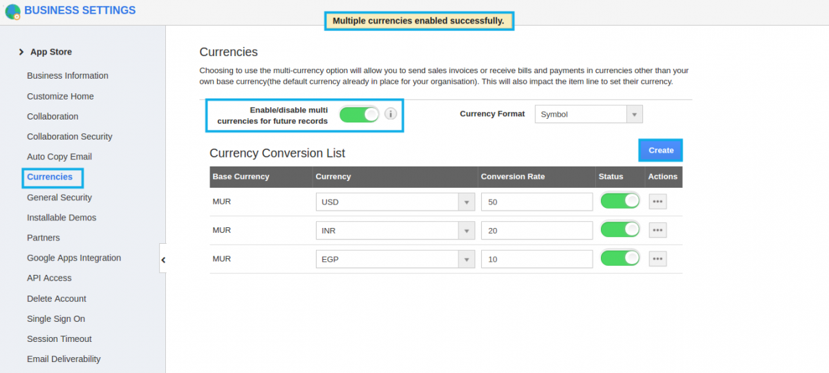 enable multi currency