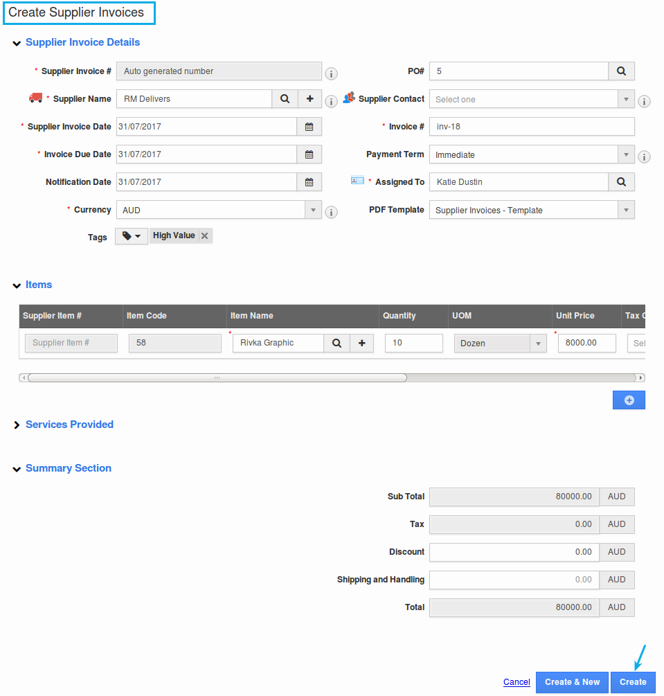 create supplier invoice