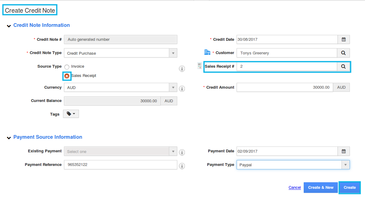 create credit note