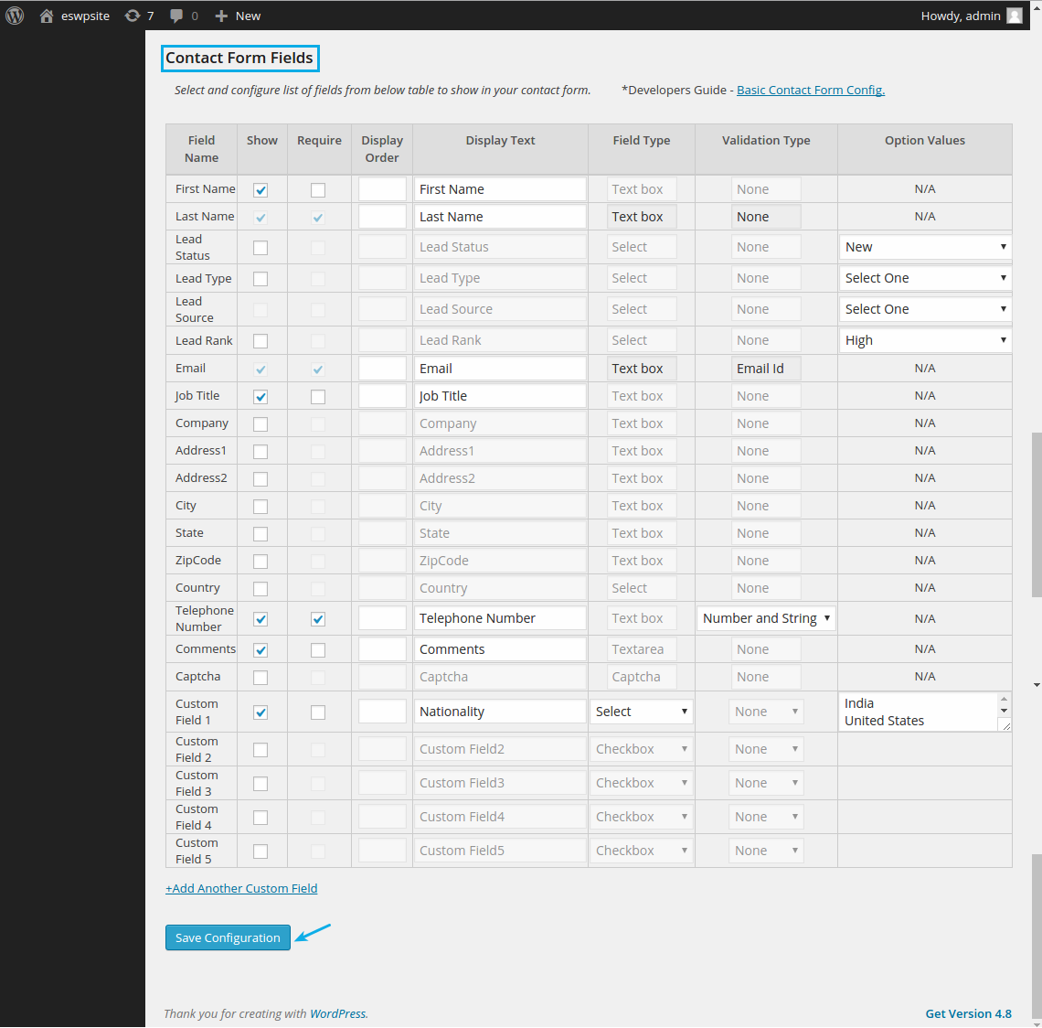 contact form fields