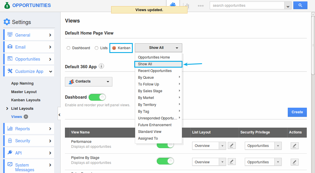 default homepage as kanban