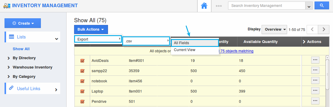 export inventory export inventory