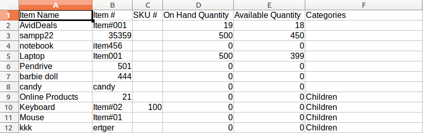 exported inventory