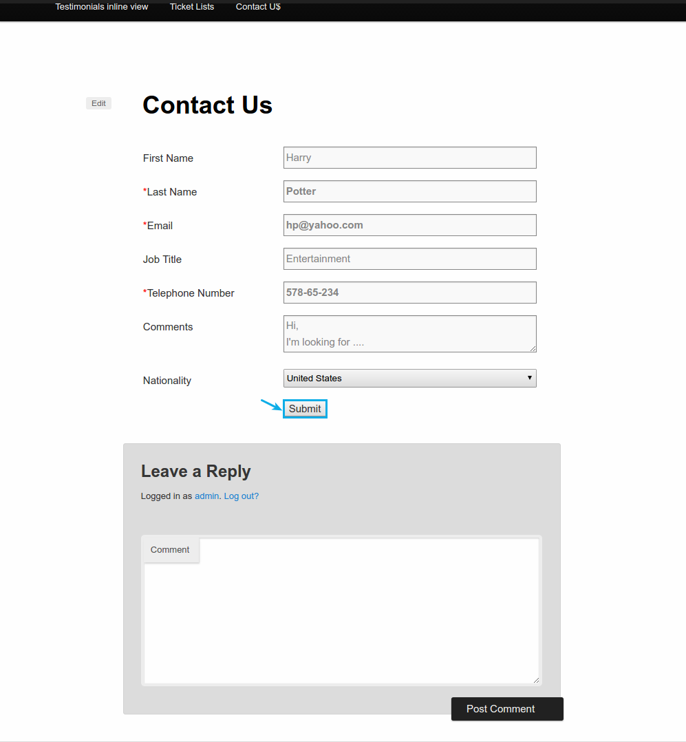fill contact form