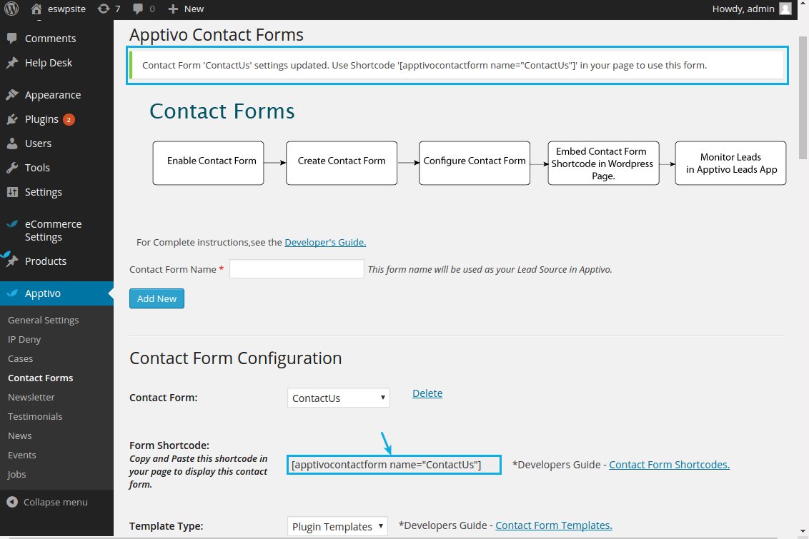 form shortcode generated