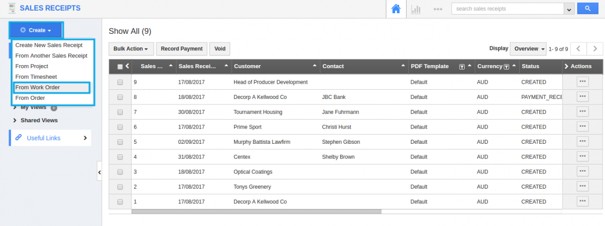 create from work order