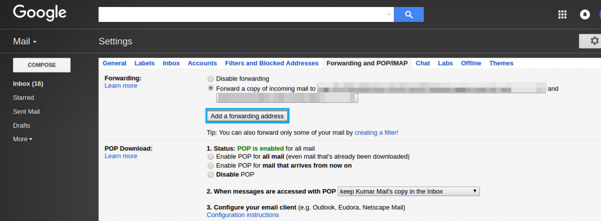 forwarding and pop/imap