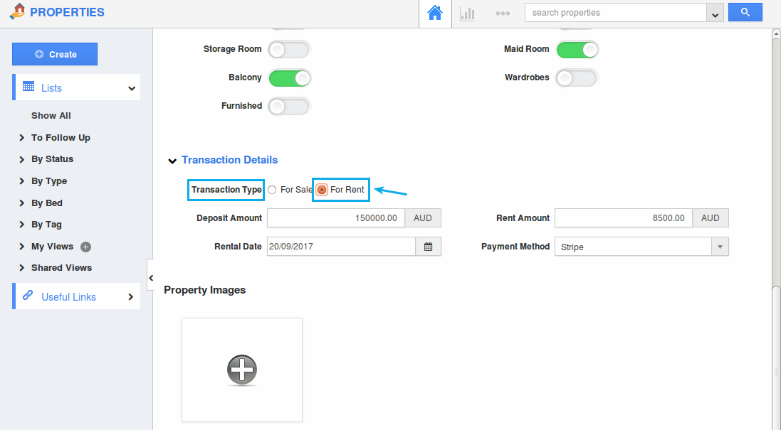 transaction type for rent