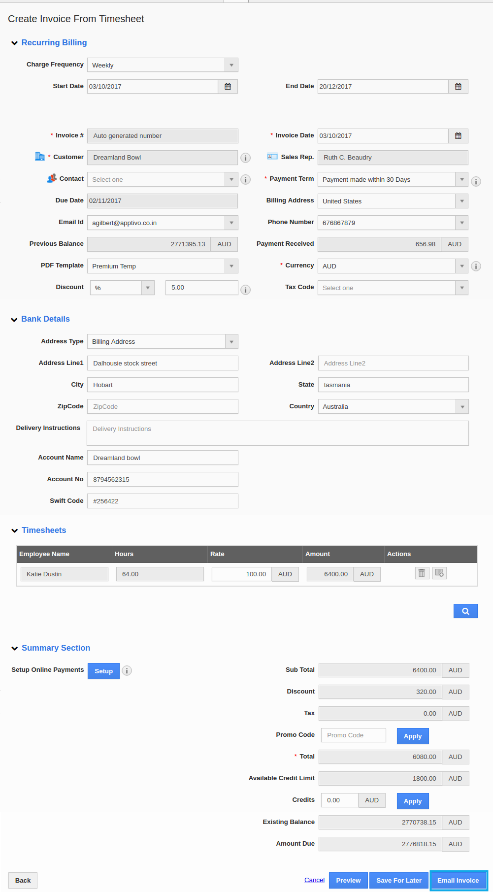 create invoice from timesheet