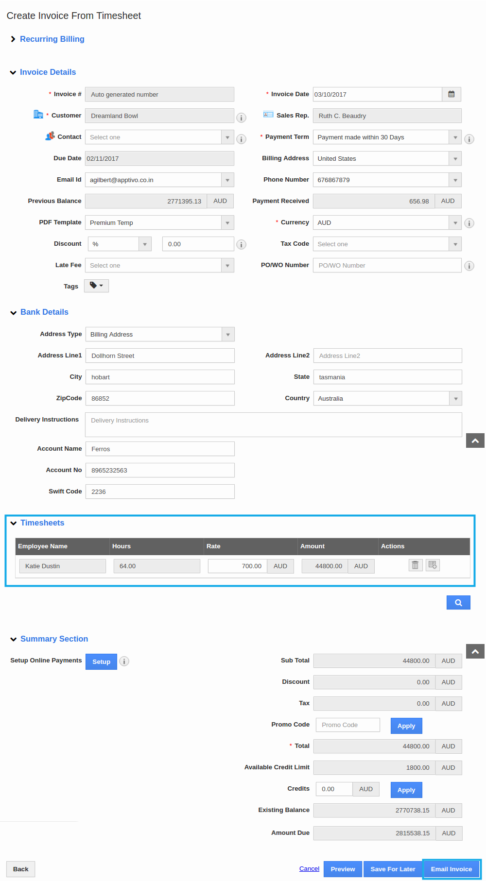 create invoice