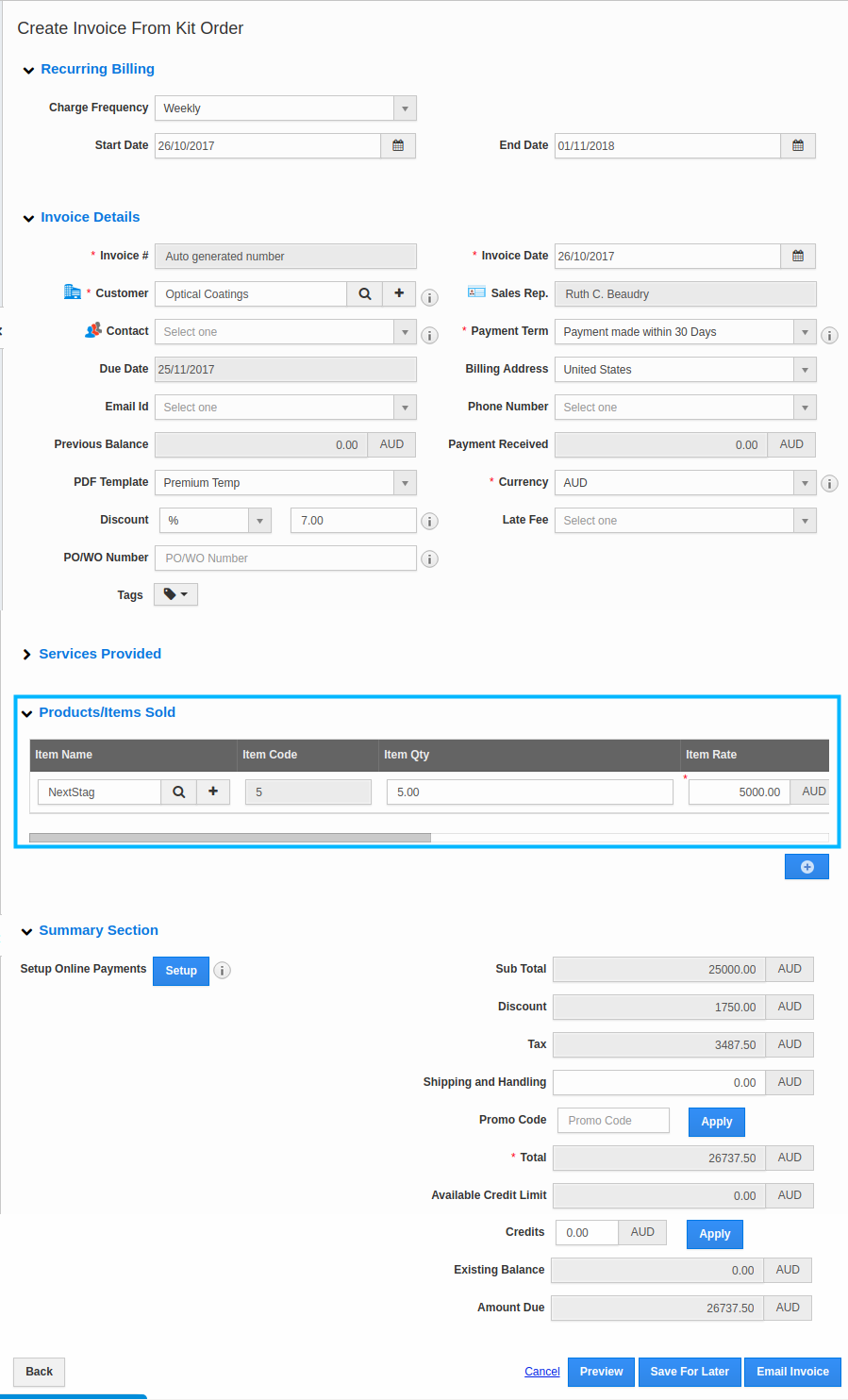 create invoices