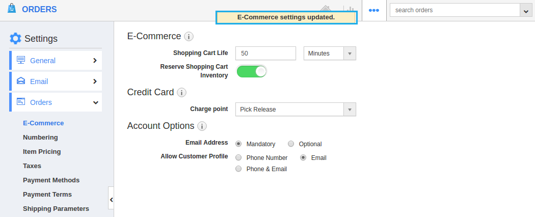 ecommerce settings