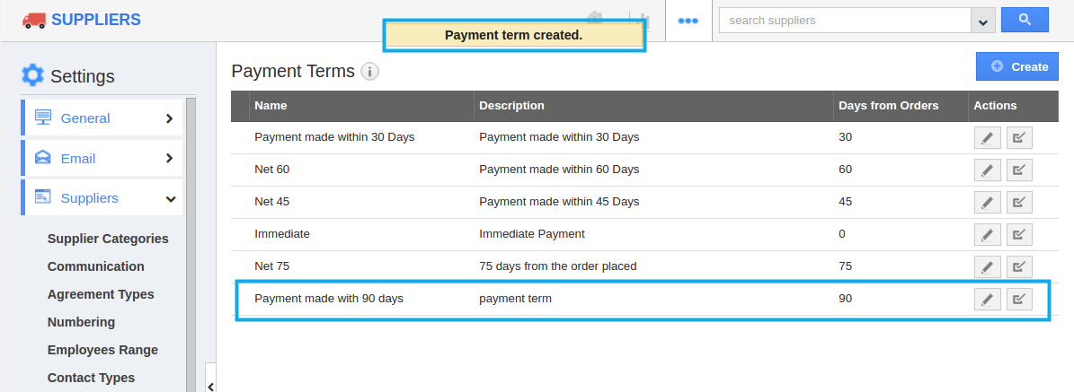payment term created