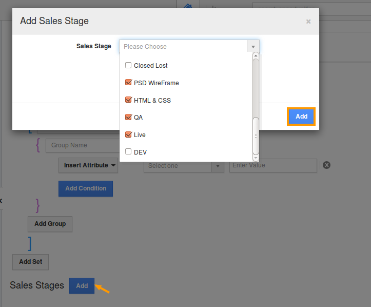 add sales stage