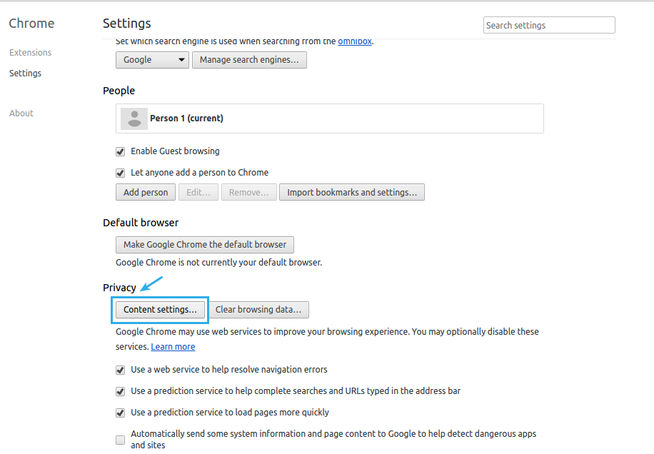 chrome content settings