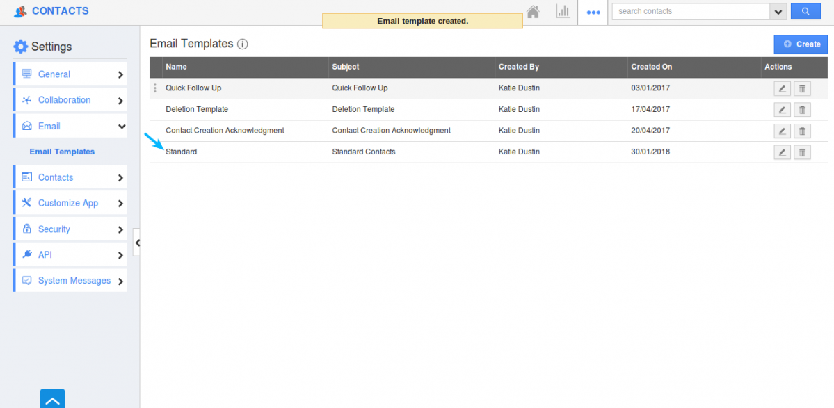 email template created