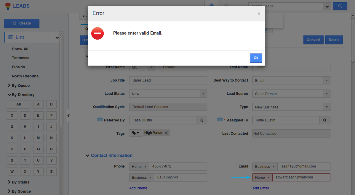 email validation message