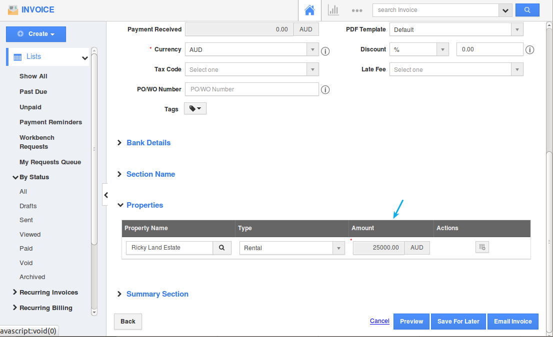 sale property invoice