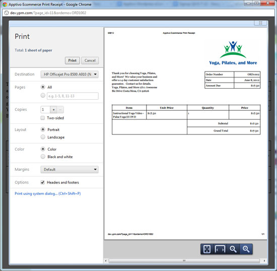 Example Print Receipt