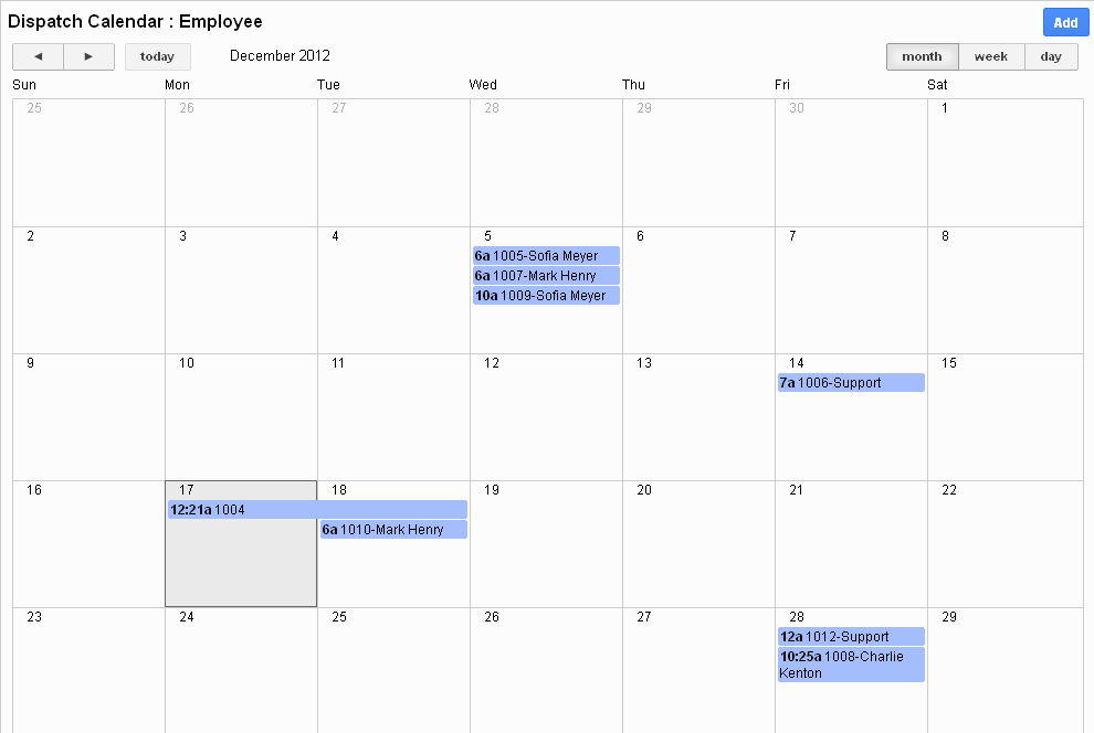View Dispatch Calendar of Scheduled Work Orders