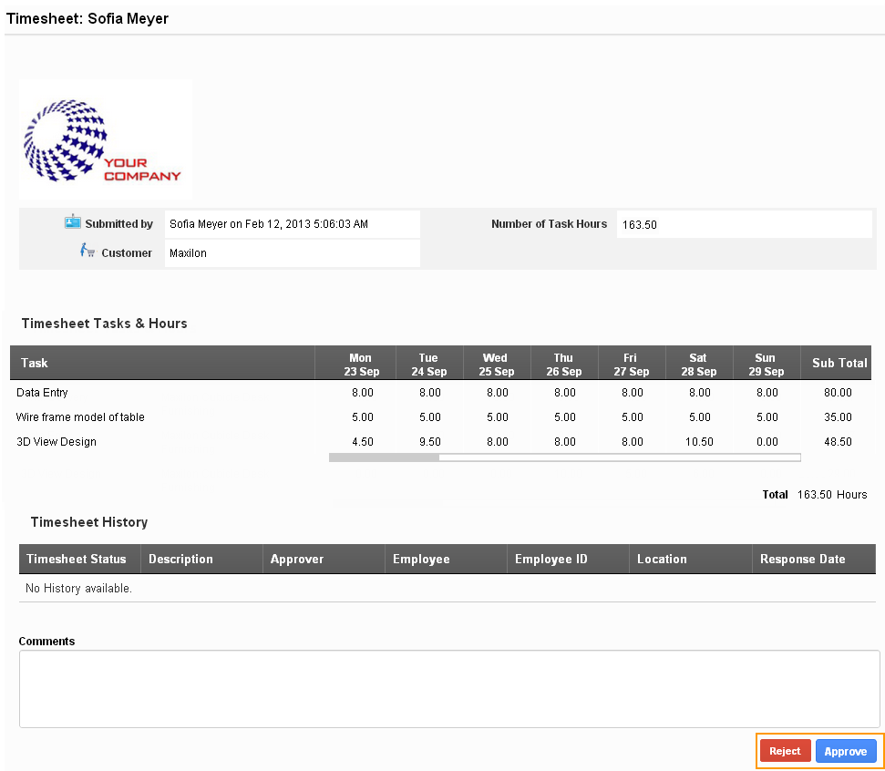 timesheet submitted