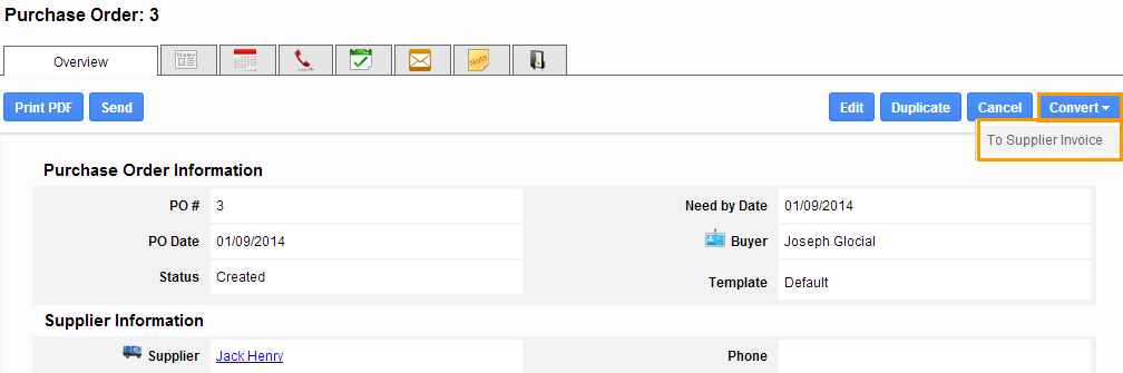 convert to supplier invoice