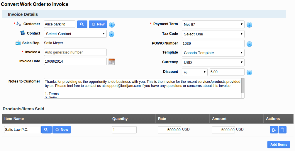 create invoice