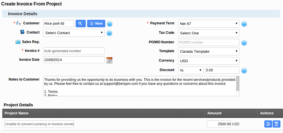 create invoice project