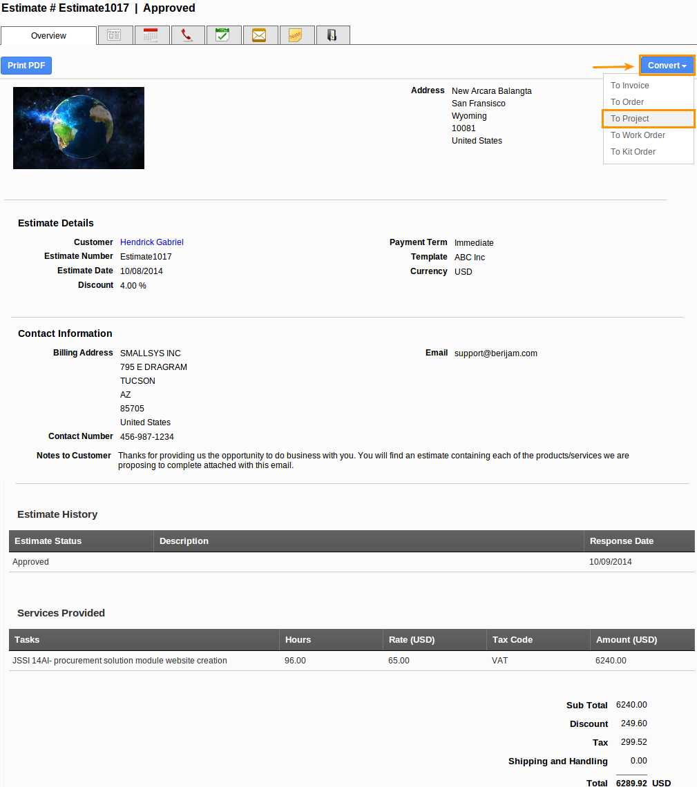 estimate to project