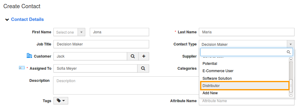 Contact Type Drop Down