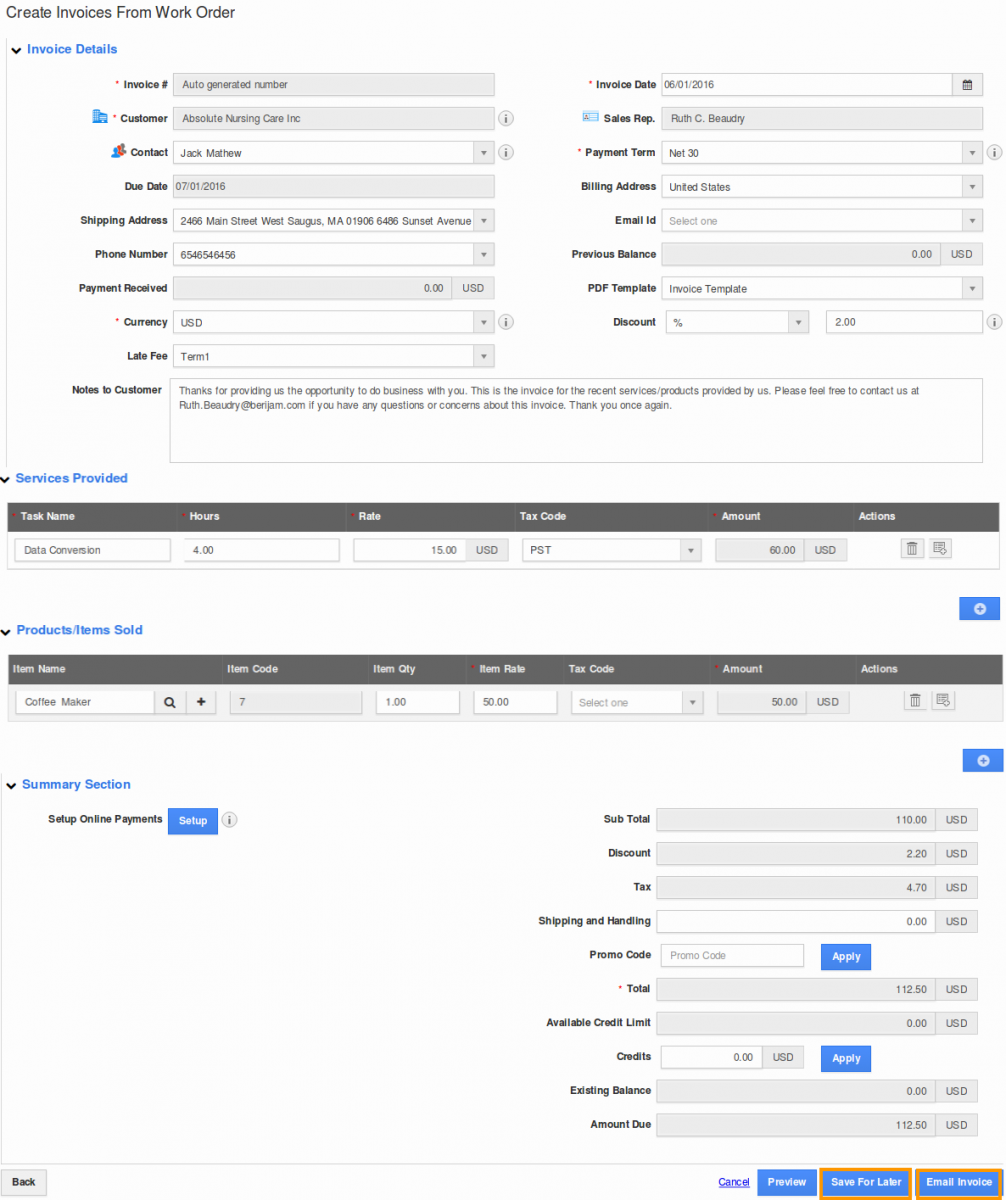 Invoice From Workorder